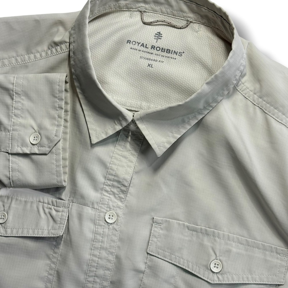 Royal Robbins Performance Hiking Button Up Shirt Womens XL Tan Vented Gopcore